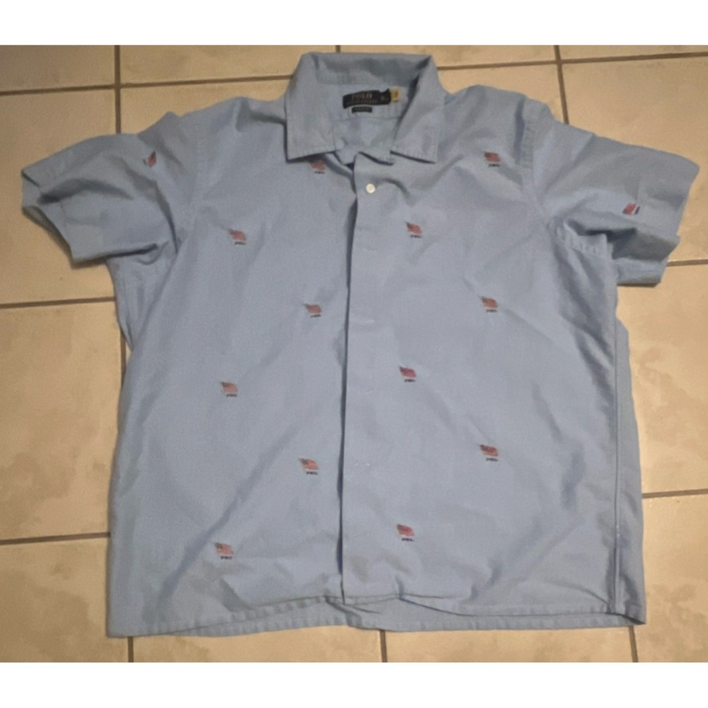 Polo Ralph Lauren Classic Fit XXL TTG  Blue Woven Cotton Embroidered Shirt